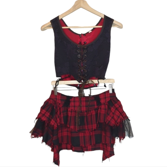 Hot Topic Other - Hot Topic Red and Black Plaid Corset Dress